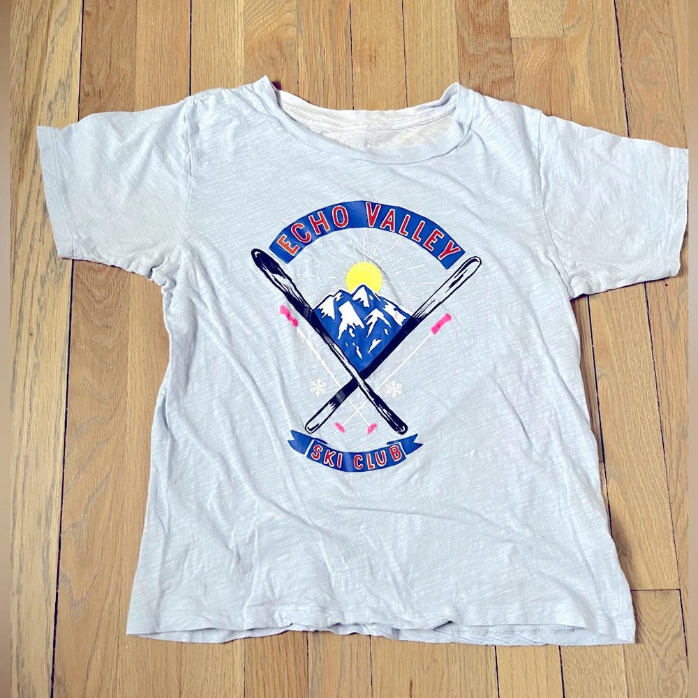 J.Crew "Echo Valley" cotton graphic T-shirt. Color: SHALE BLUE. Size: SMALL.